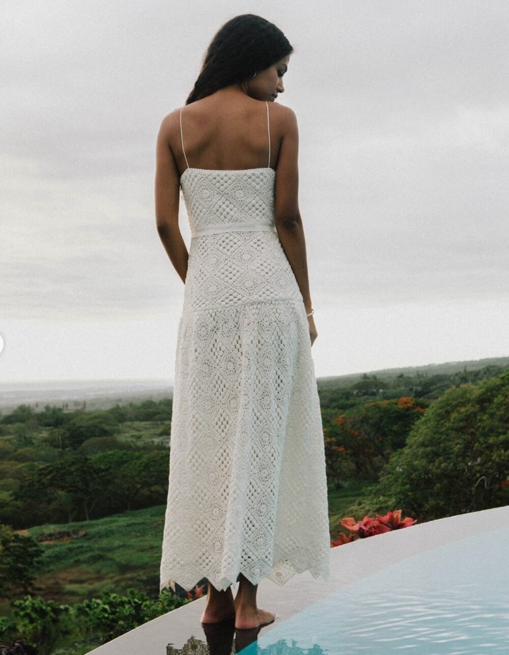 Saylor Evangelina Crochet Dress Womens XS White Sleeveless Cotton Midi Maxi